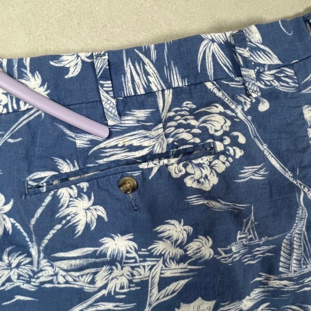 Polo Ralph Lauren Shorts Men 42 Blue Marlin Sailboat Nautical Linen Blend Preppy